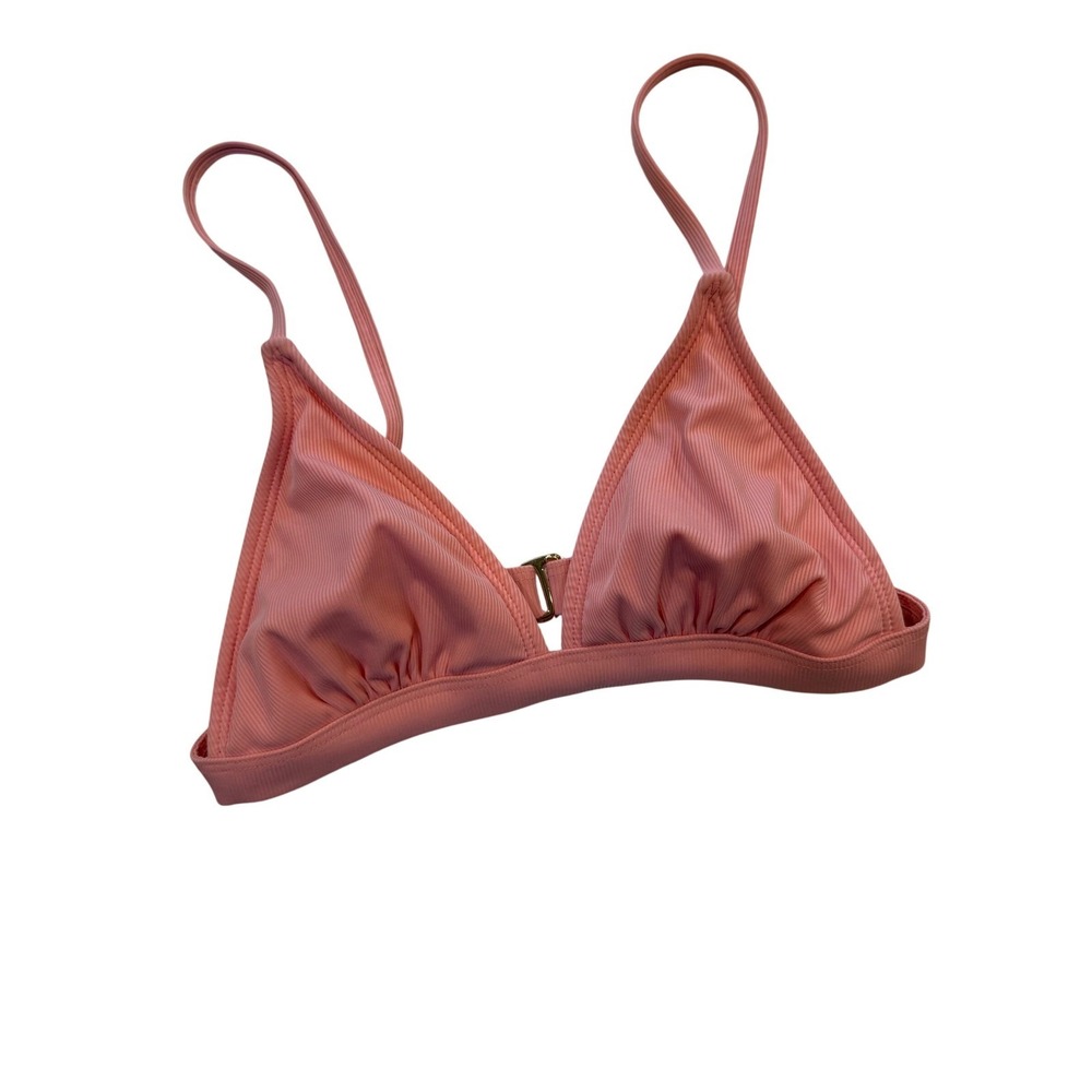 Shade & Shore‎ Coral Pink Ribbed Triangle Bikini Top Gold Front Hook XS 0-2